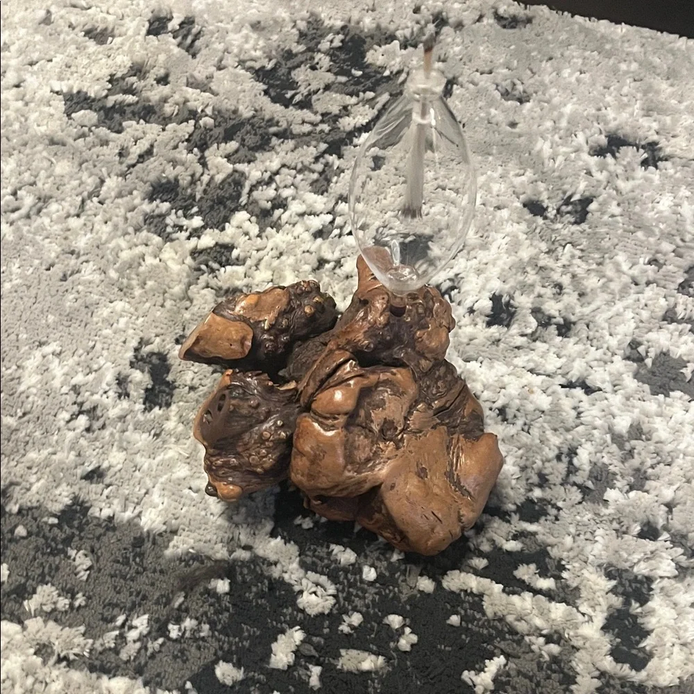 Vintage Unique Wooden Sculpture with Glass Accent Lamp
